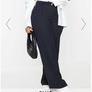 PLUS BLACK ASYMMETRIC DETAIL WIDE LEG PANTS